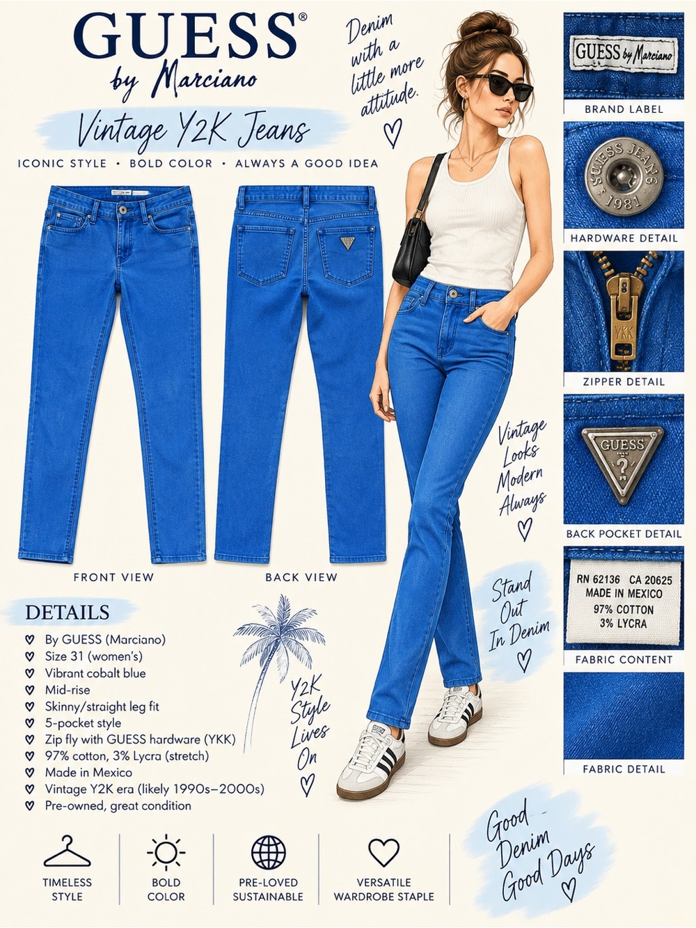 Vintage/Y2K GUESS by Marciano Vintage Straight Leg Jeans - Cobalt Blue